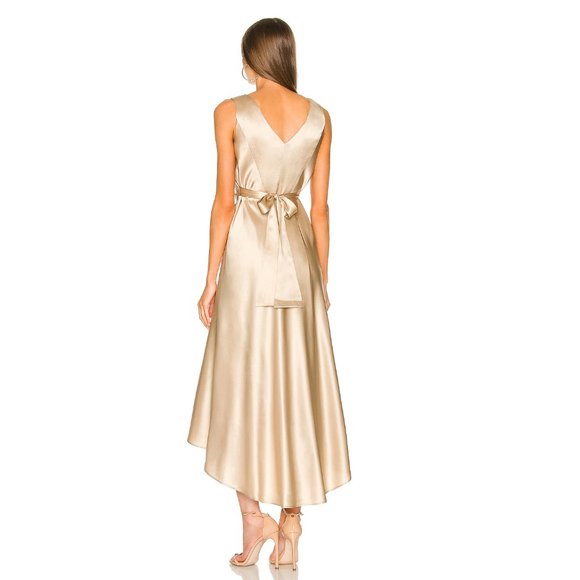 SALONI Silk Jen Dress Sleeveless Midi Length in Gold Crepe Size 4 - Picture 3 of 10